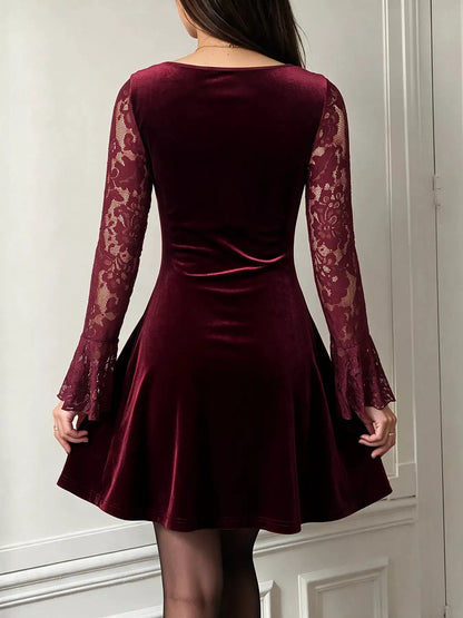Lace Flare Sleeve Mini Dress by Trendsi