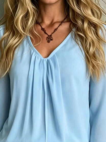 V-Neck Flounce Sleeve Blouse by Trendsi