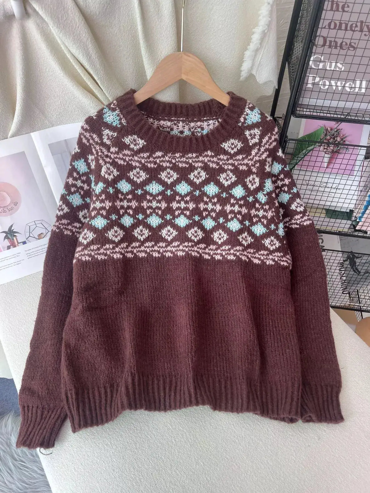Fair Isle Patterned Round Neck Sweater by Trendsi
