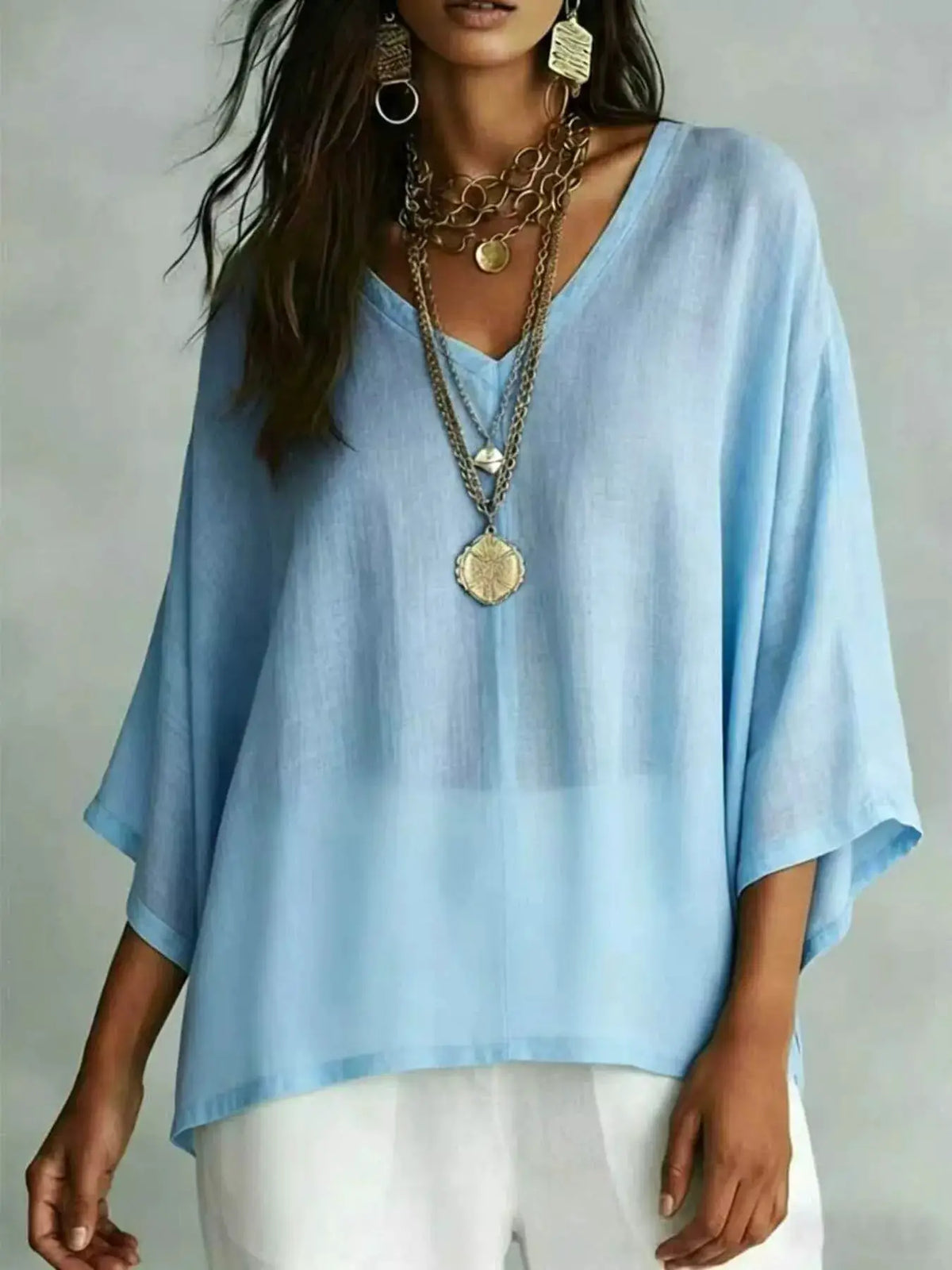 Full Size V-Neck Loose Fit T-Shirt Plus Size by Trendsi