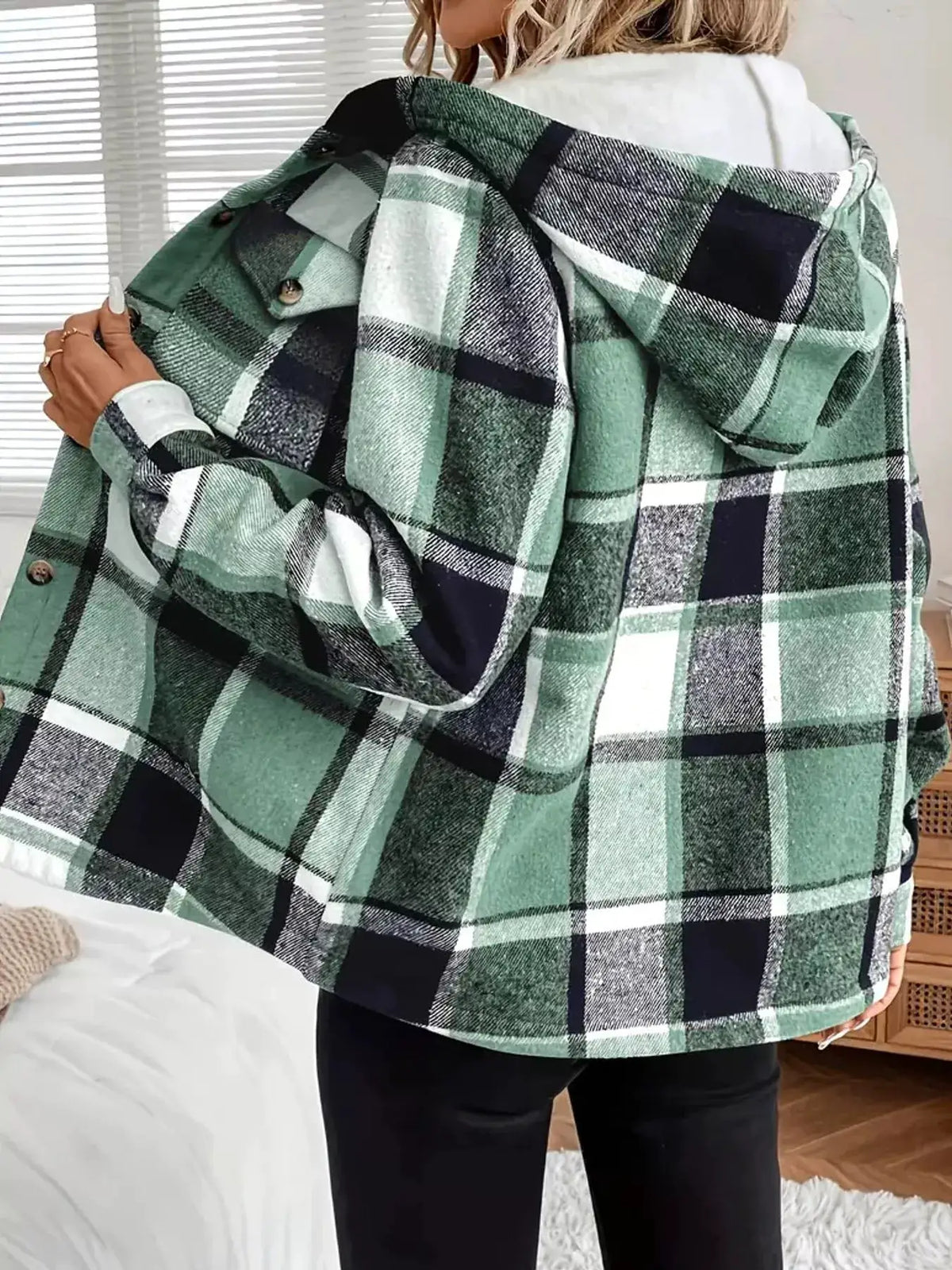 Fleece-Lined Plaid Button Up Shacket by Trendsi
