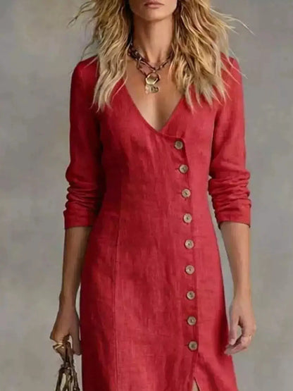 Slit Button-Down Midi Dress by Trendsi
