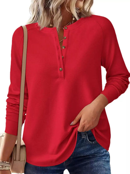 Waffle Knit Henley Long Sleeve T-Shirt by Trendsi