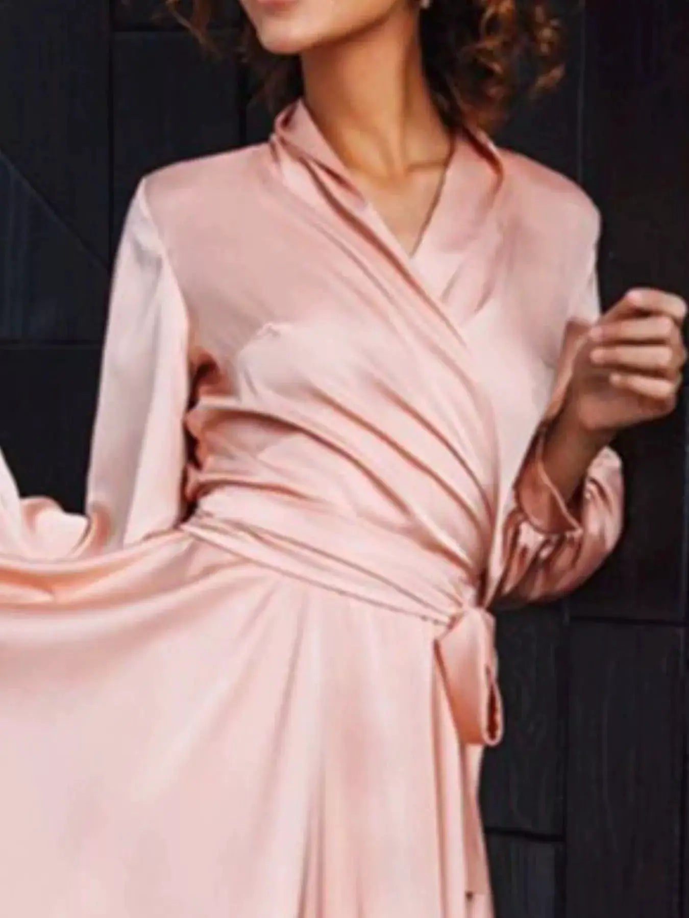 Satin Surplice Long Sleeve Mini Dress by Trendsi