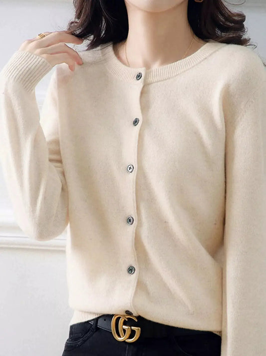 Crew-Neck Button-Down Cardigan by Trendsi