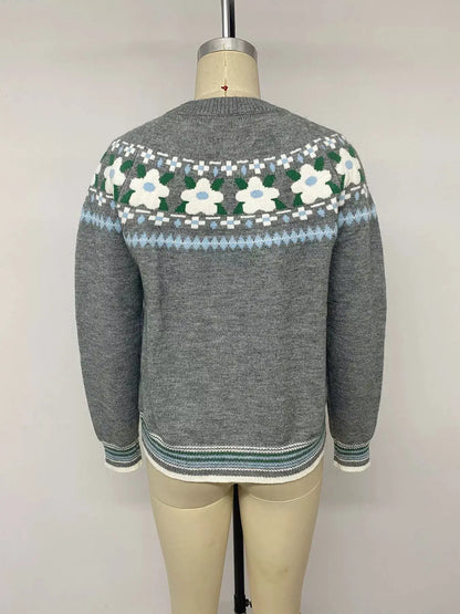 Floral Pattern Round Neck Sweater by Trendsi