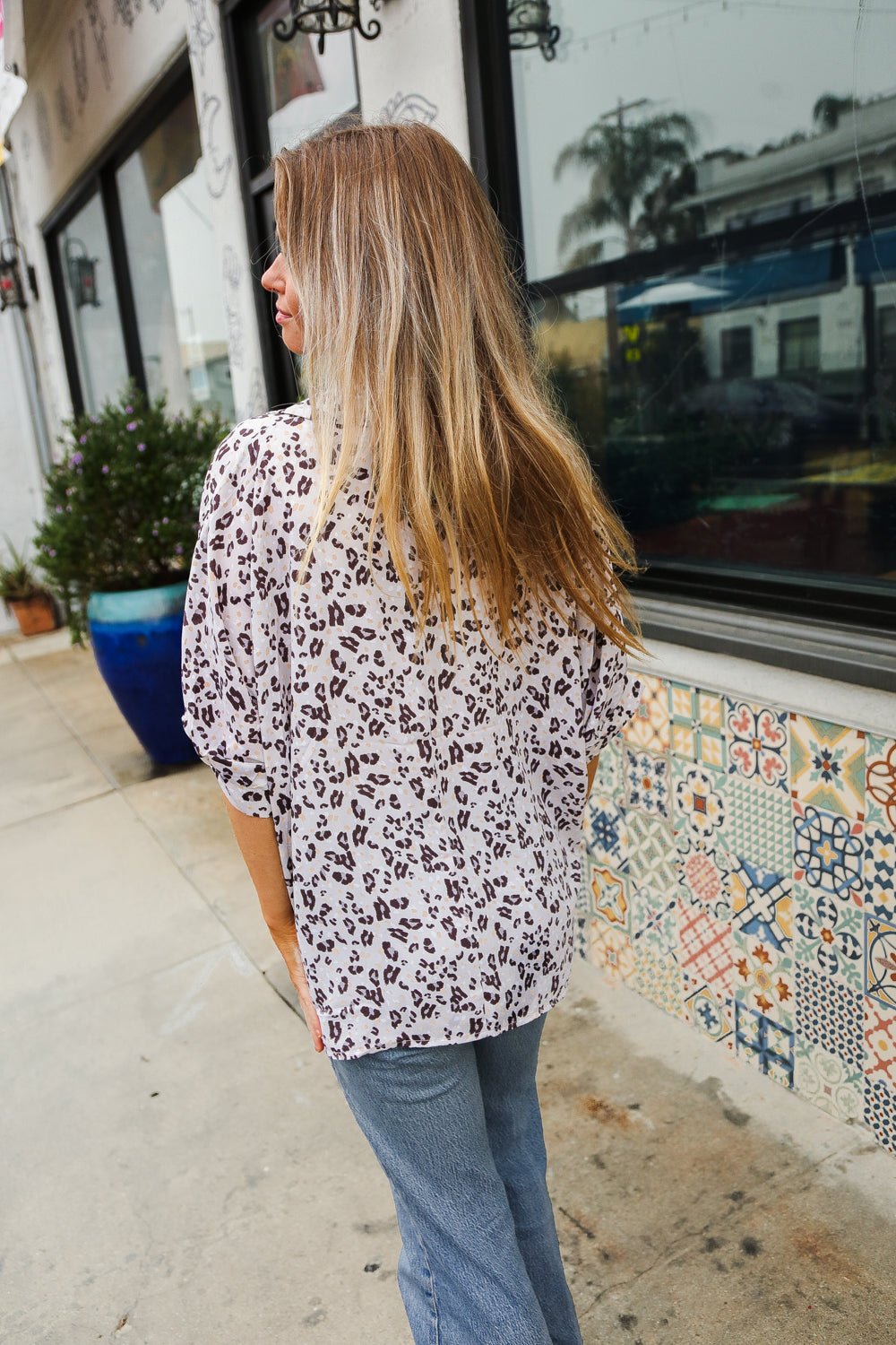 Feeling Bold Ivory Animal Print Dolman Collar Button Down Top - Bitsy Gypsy Boutique