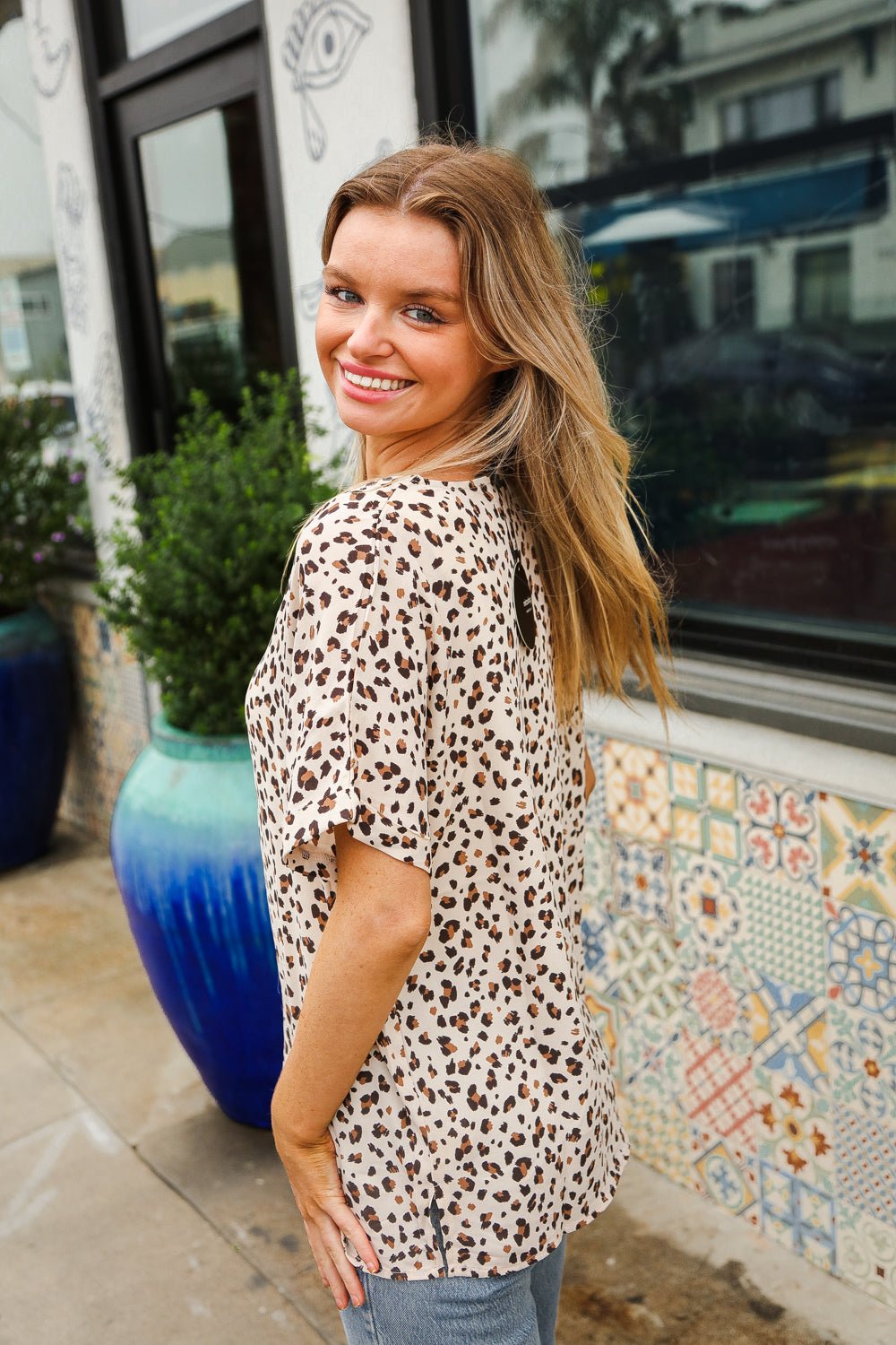 Feeling Bold Ivory Animal Print Dolman Collar Button Down Top - Bitsy Gypsy Boutique