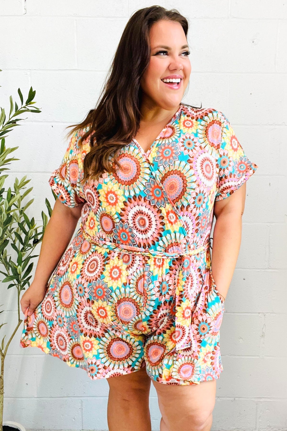 Feeling Bold Multicolor Mandala Print Surplice Tie Waist Romper - Bitsy Gypsy Boutique