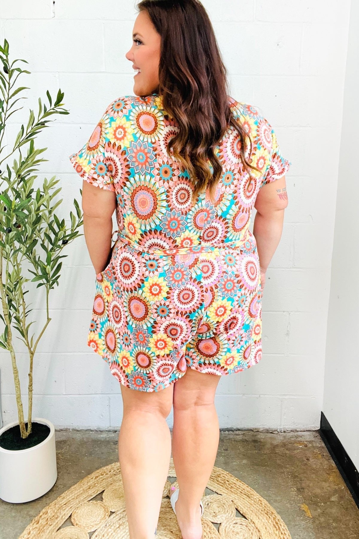 Feeling Bold Multicolor Mandala Print Surplice Tie Waist Romper - Bitsy Gypsy Boutique