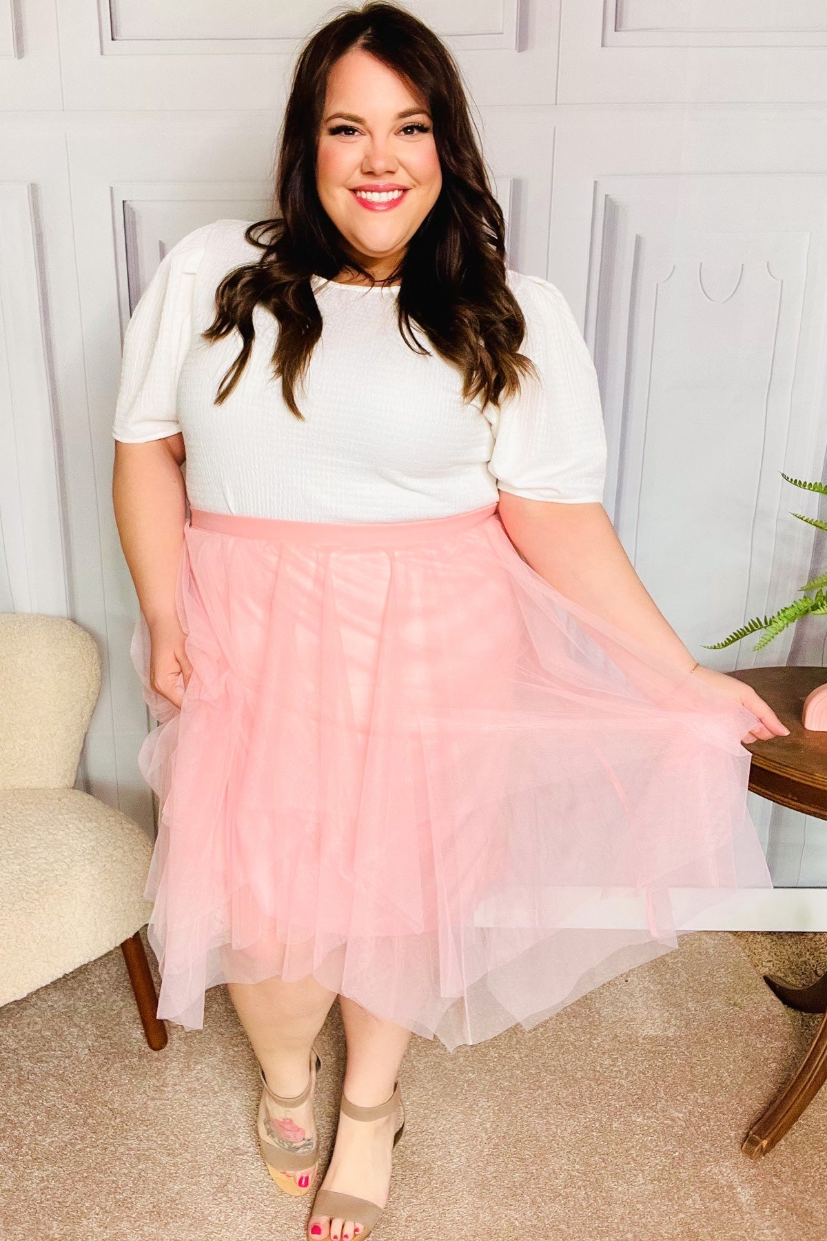 Feeling Femme' Blush Asymmetric Tiered Tulle Midi Skirt - Bitsy Gypsy Boutique