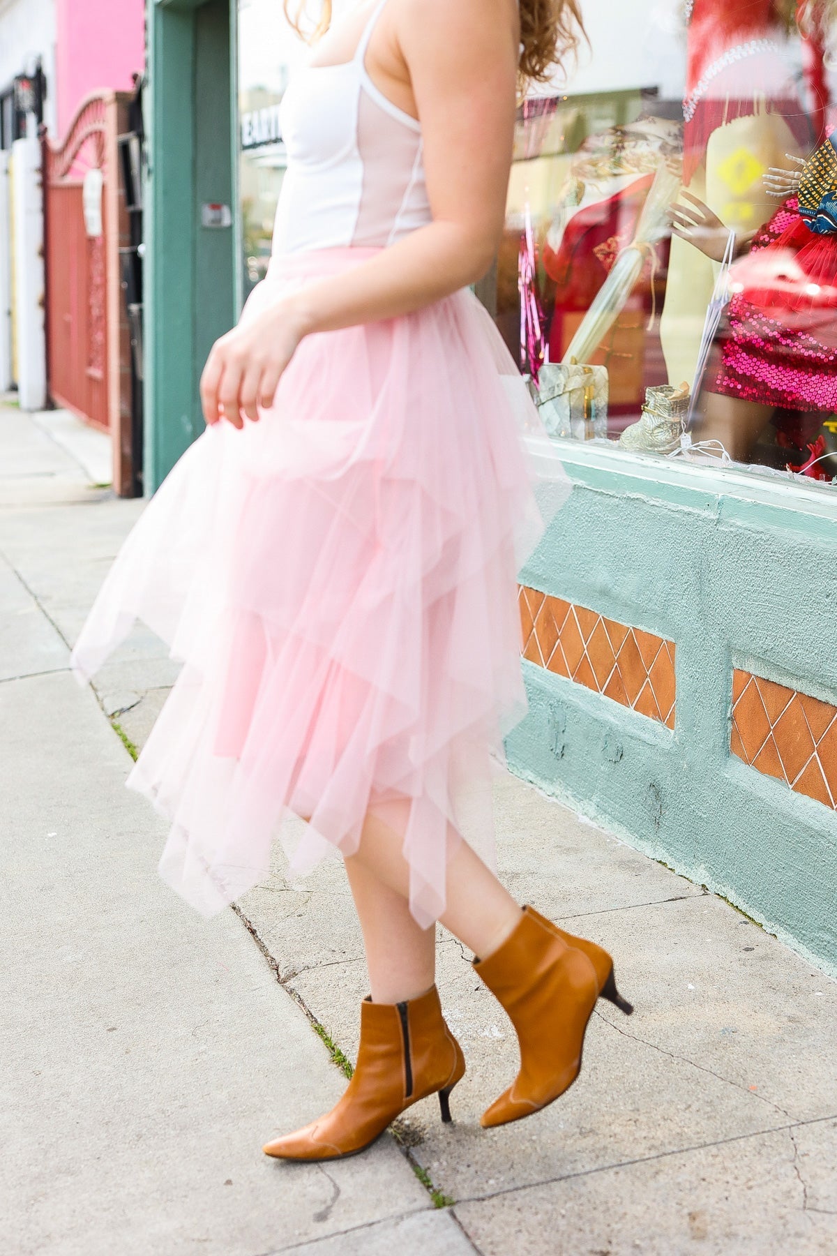 Feeling Femme' Blush Asymmetric Tiered Tulle Midi Skirt - Bitsy Gypsy Boutique