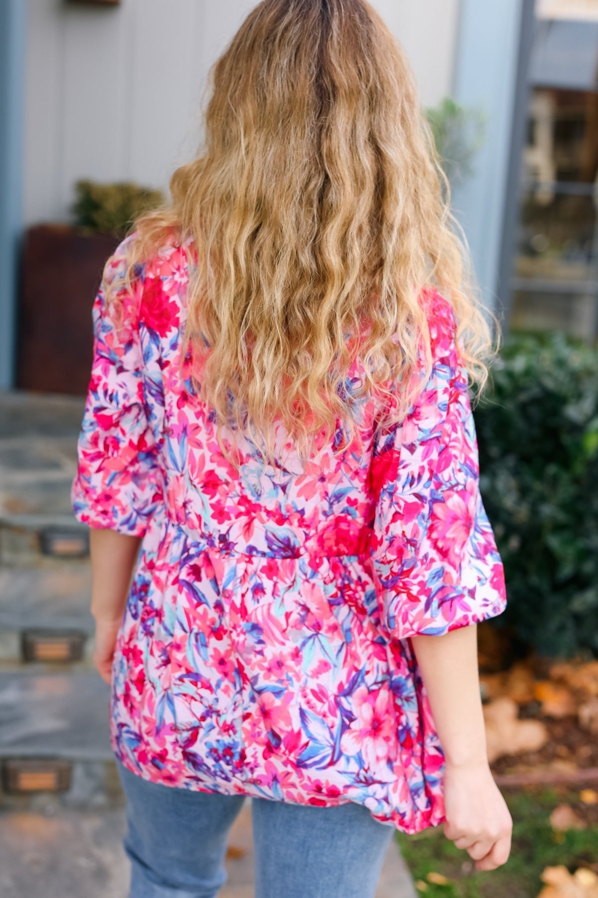 Feeling Femmi Pink & Fuchsia Floral Peplum Woven Top - Bitsy Gypsy Boutique