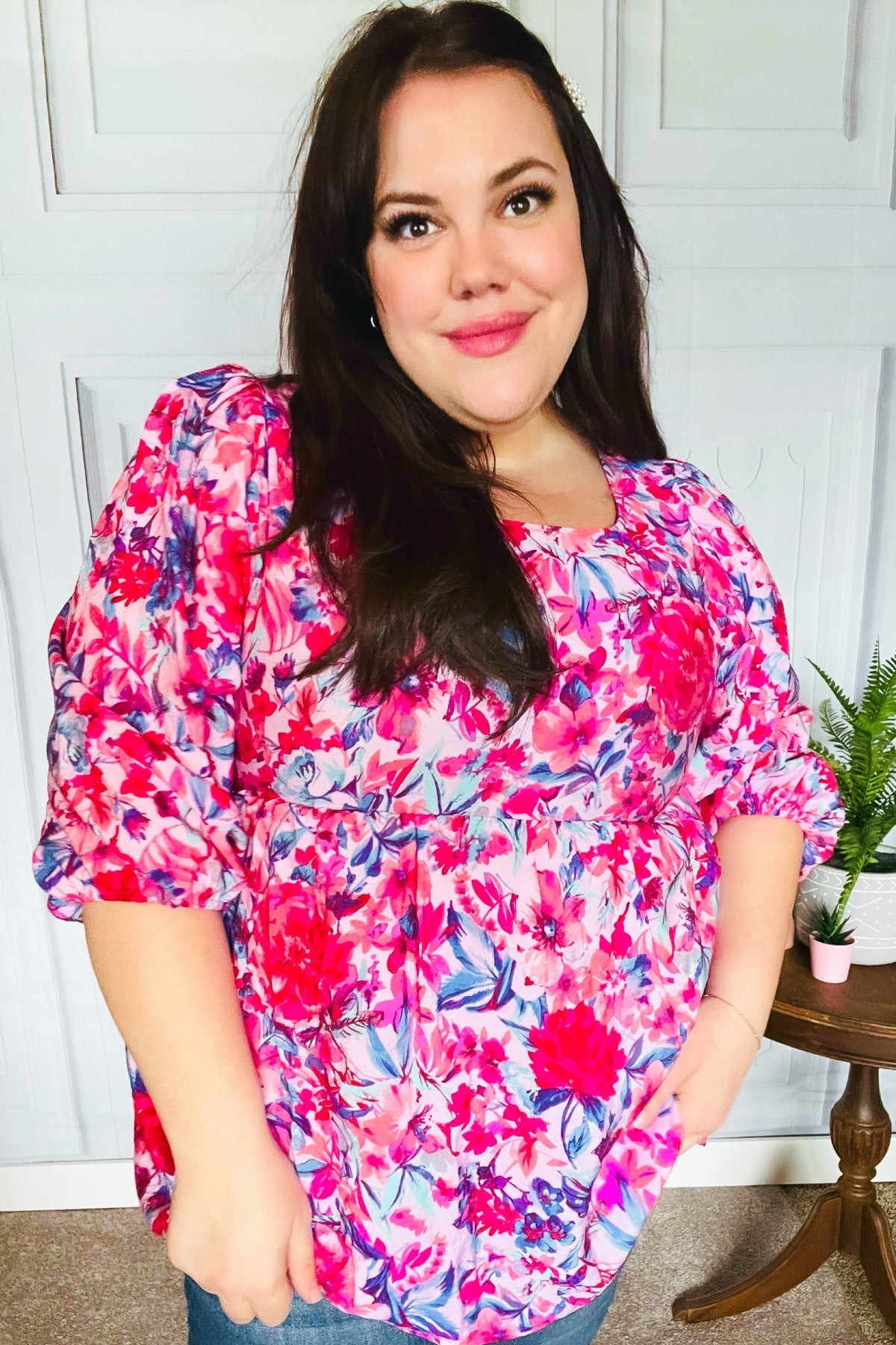 Feeling Femmi Pink & Fuchsia Floral Peplum Woven Top - Bitsy Gypsy Boutique