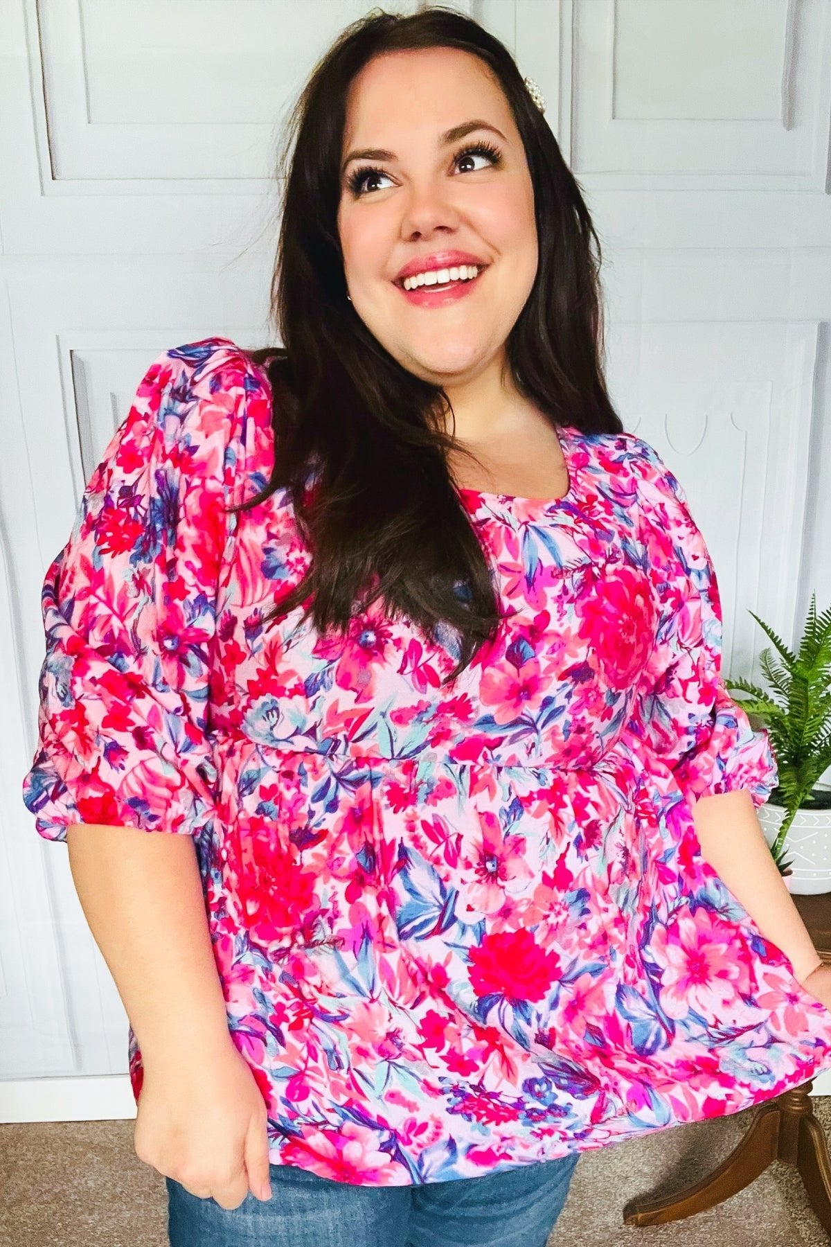 Feeling Femmi Pink & Fuchsia Floral Peplum Woven Top - Bitsy Gypsy Boutique