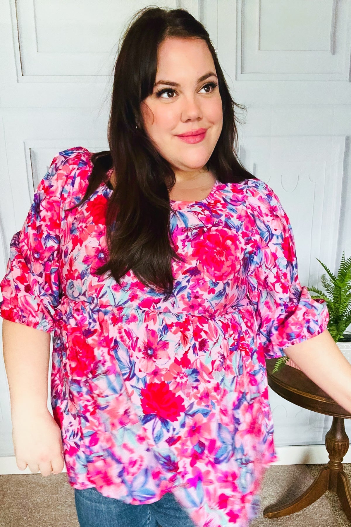 Feeling Femmi Pink & Fuchsia Floral Peplum Woven Top - Bitsy Gypsy Boutique