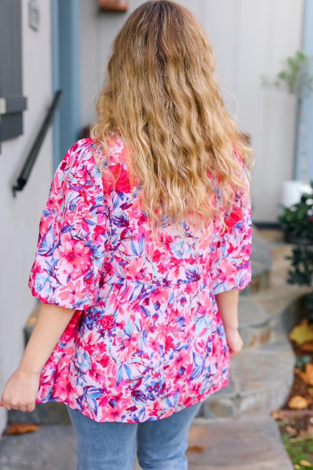 Feeling Femmi Pink & Fuchsia Floral Peplum Woven Top - Bitsy Gypsy Boutique