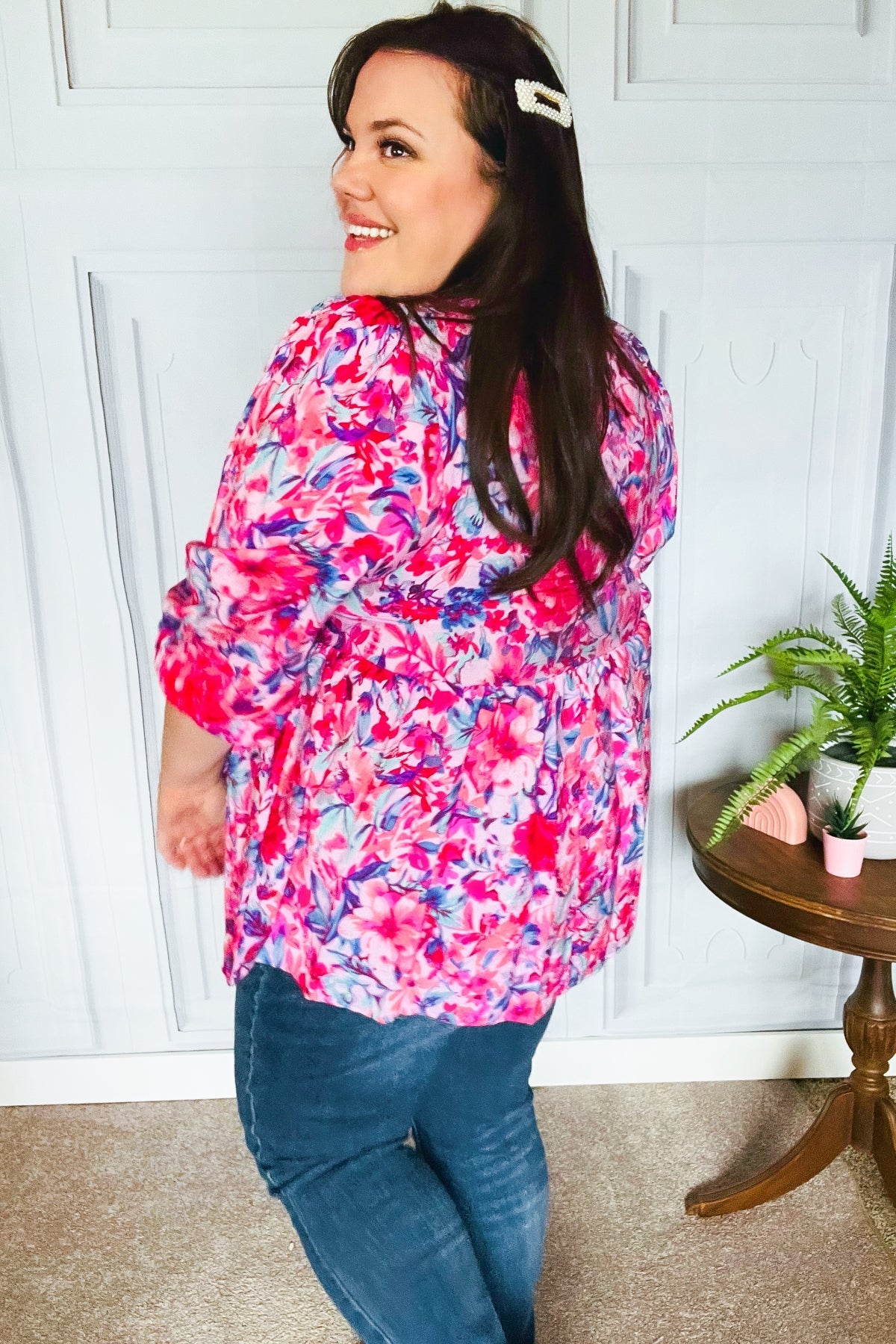 Feeling Femmi Pink & Fuchsia Floral Peplum Woven Top - Bitsy Gypsy Boutique