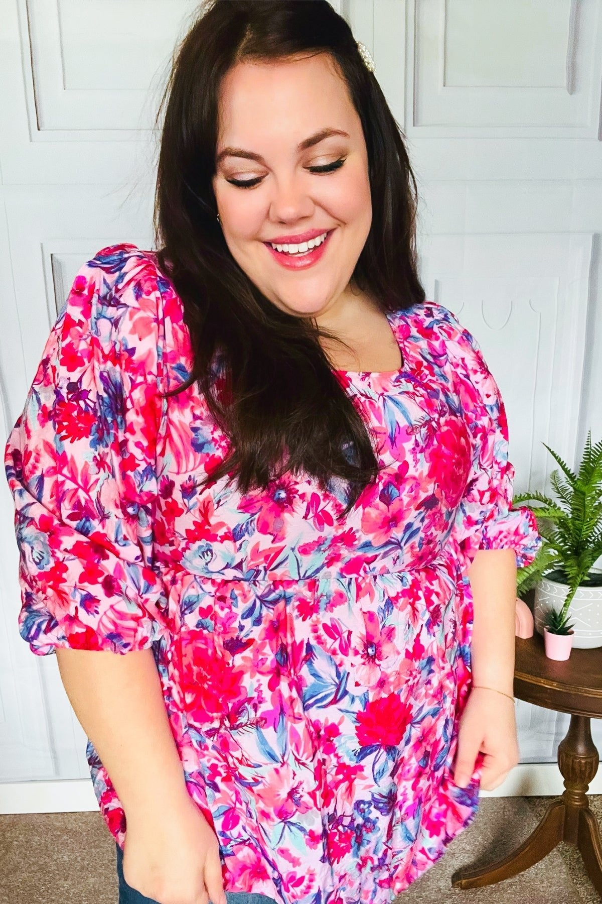 Feeling Femmi Pink & Fuchsia Floral Peplum Woven Top - Bitsy Gypsy Boutique