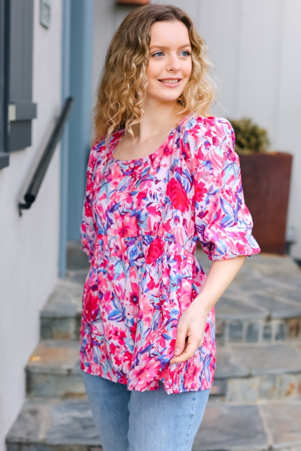 Feeling Femmi Pink & Fuchsia Floral Peplum Woven Top - Bitsy Gypsy Boutique