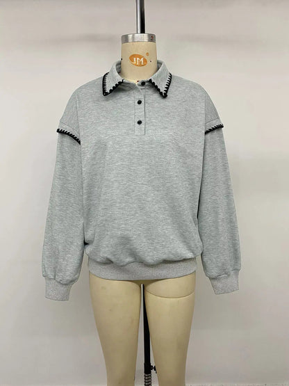 Polo Collar Dropped Shoulder Sweatshirt by Trendsi