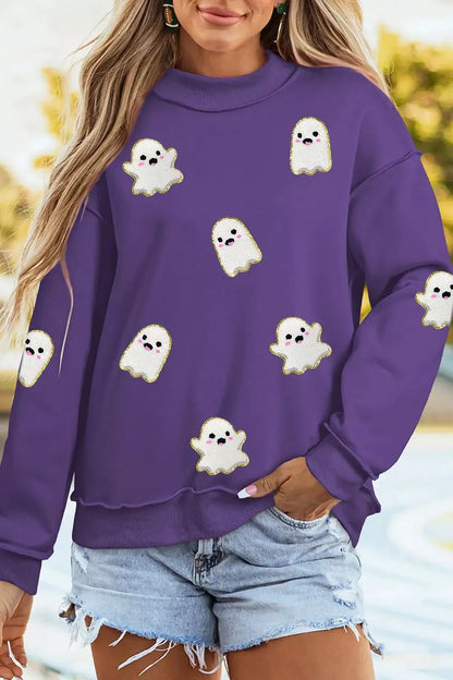 Halloween Ghost Mock Neck Tunic Sweatshirt by Trendsi