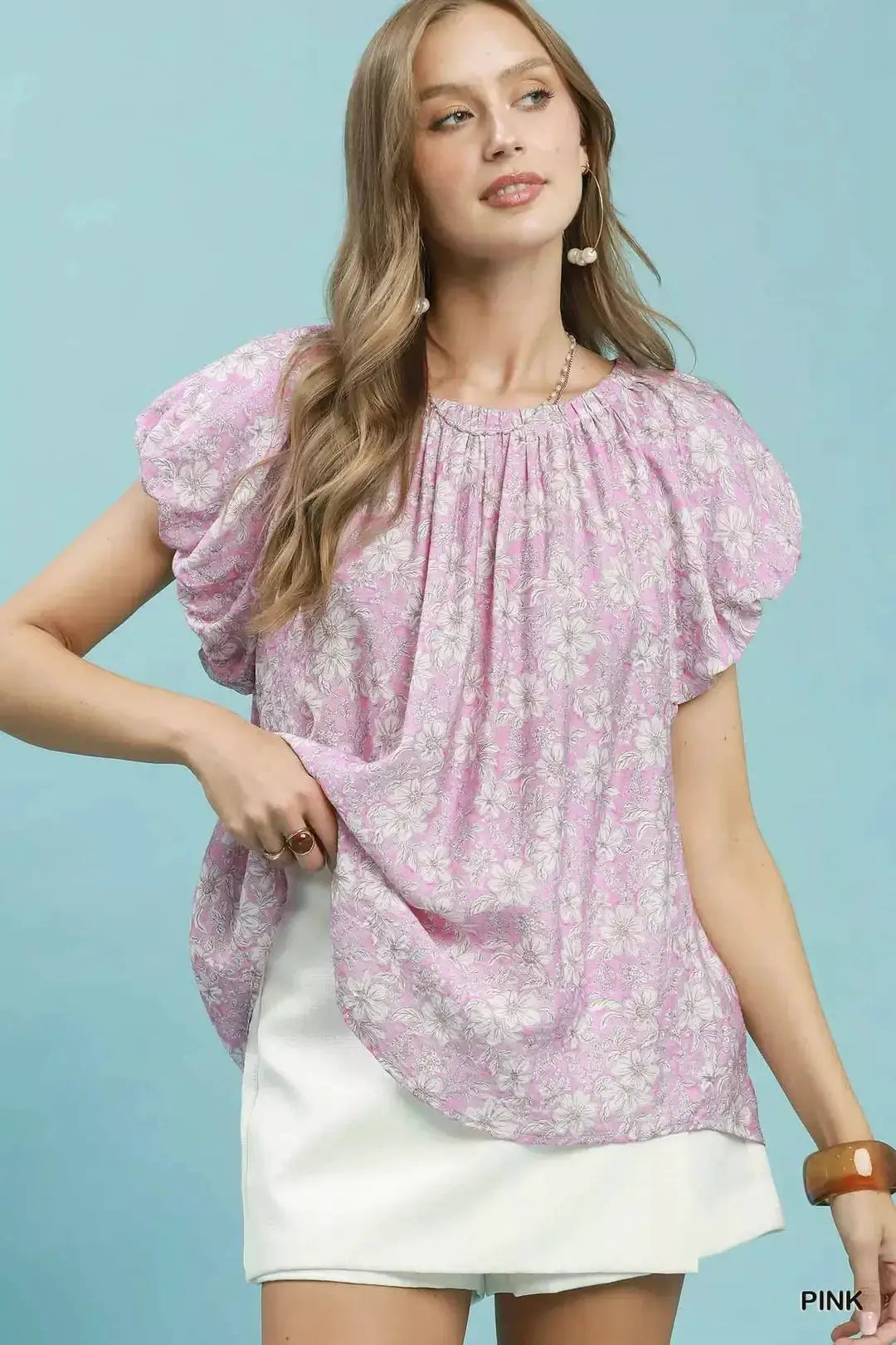 Umgee Umgee Floral Puff Sleeve Blouse by Trendsi