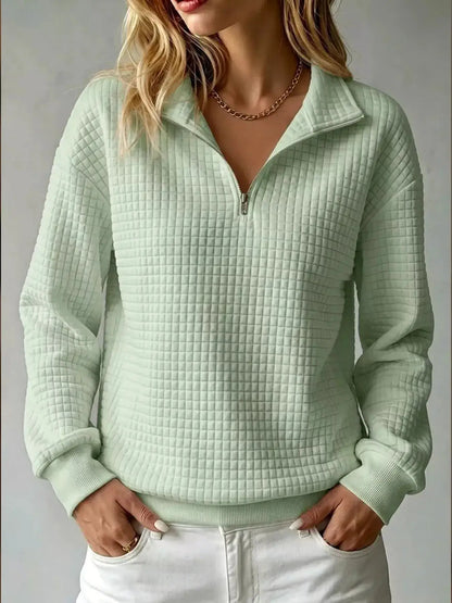 Waffle Knit Quarter-Zip Sweatshirt by Trendsi
