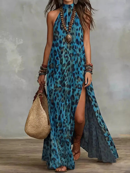 Leopard Print Sleeveless Maxi Dress with Side Slit by Trendsi