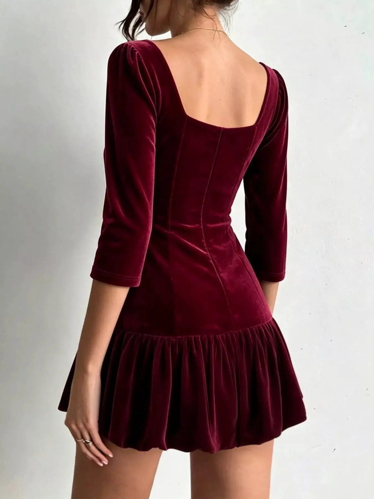 Christmas Velvet Square Neck Mini Dress with Ruffled Hem by Trendsi