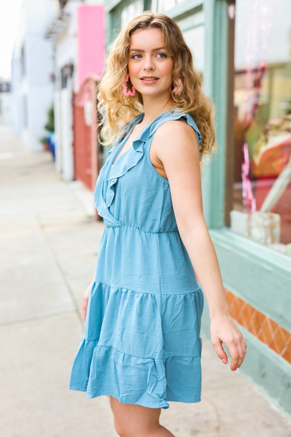Find Romance Aquamarine Surplice Ruffle Tiered Dress - Bitsy Gypsy Boutique