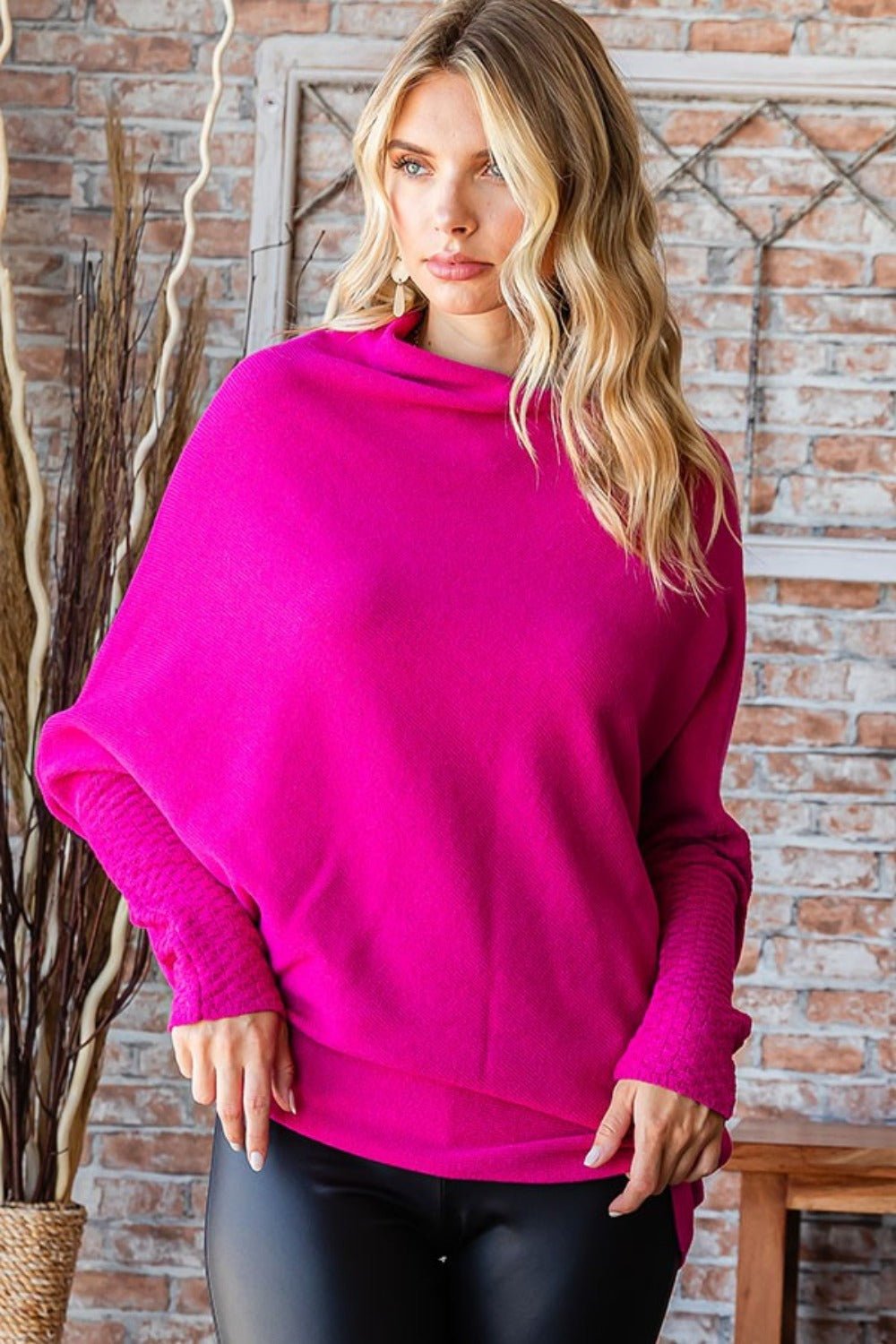 First Love Full Size Asymmetrical Hem Dolman Sleeve Sweater - Bitsy Gypsy Boutique