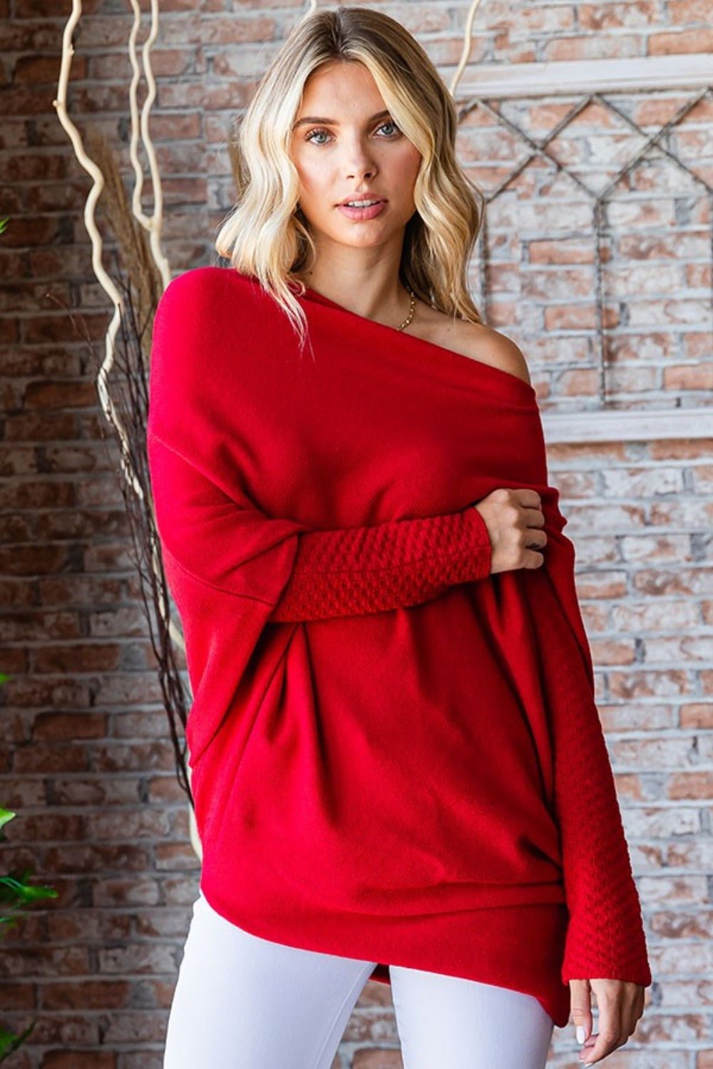 First Love Full Size Asymmetrical Hem Dolman Sleeve Sweater - Bitsy Gypsy Boutique