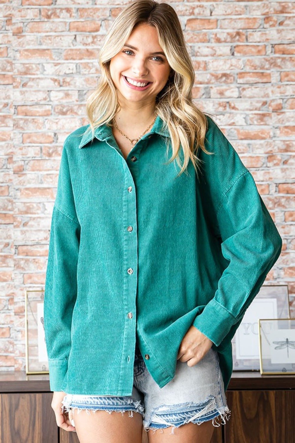 First Love Washed Corduroy Button Down Long Sleeve Shirt - Bitsy Gypsy Boutique