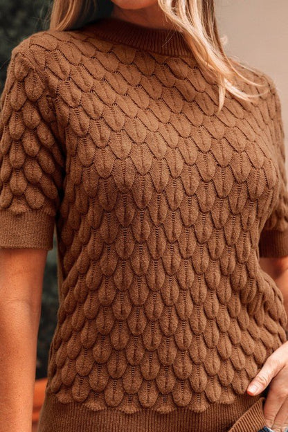 Fish Scale Textured Knit Short Sleeve Sweater - Bitsy Gypsy Boutique