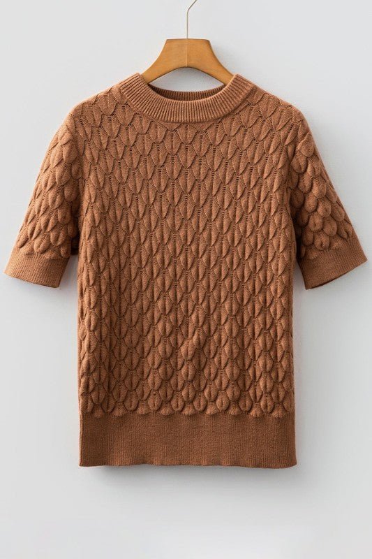 Fish Scale Textured Knit Short Sleeve Sweater - Bitsy Gypsy Boutique