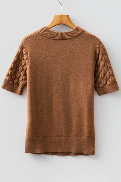 Fish Scale Textured Knit Short Sleeve Sweater - Bitsy Gypsy Boutique
