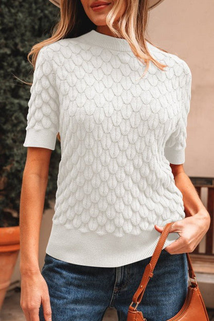 Fish Scale Textured Knit Short Sleeve Sweater - Bitsy Gypsy Boutique