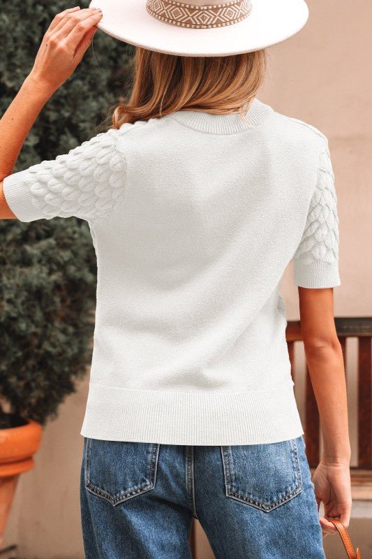 Fish Scale Textured Knit Short Sleeve Sweater - Bitsy Gypsy Boutique