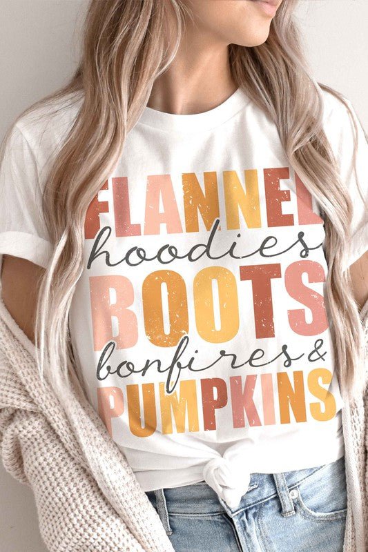 FLANNEL BOOTS PUMPKINS Graphic Tee - Bitsy Gypsy Boutique