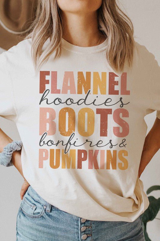 FLANNEL BOOTS PUMPKINS Graphic Tee - Bitsy Gypsy Boutique