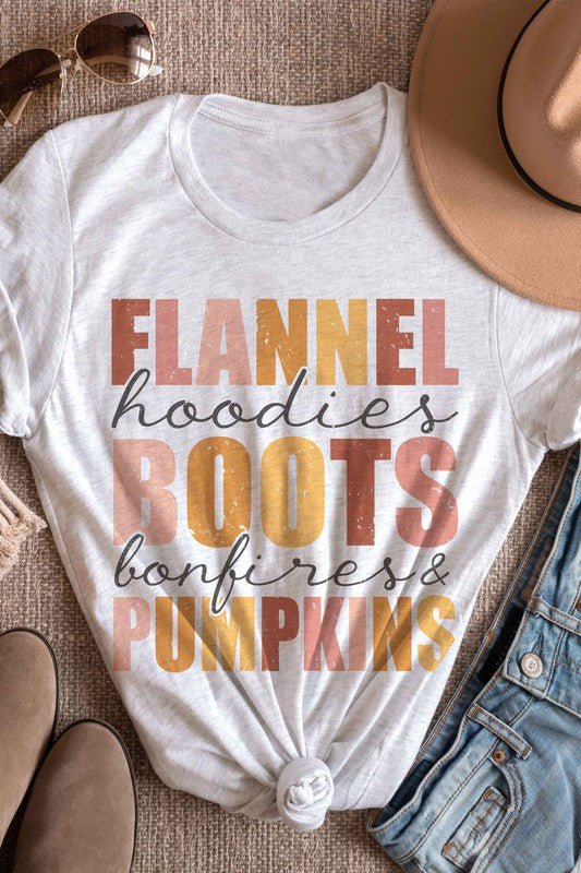 FLANNEL BOOTS PUMPKINS Graphic Tee - Bitsy Gypsy Boutique