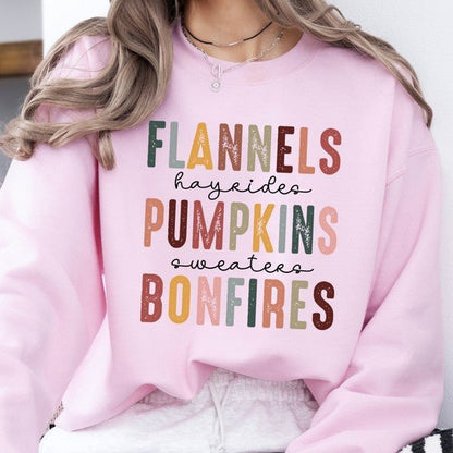 Flannels pumpkins bonfires women's fall sweatshirt - Bitsy Gypsy Boutique