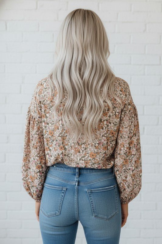 Floral Boho Long Puff Sleeve Buttoned Shirt - Bitsy Gypsy Boutique