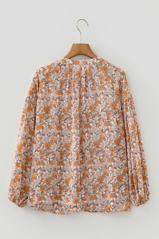 Floral Boho Long Puff Sleeve Buttoned Shirt - Bitsy Gypsy Boutique