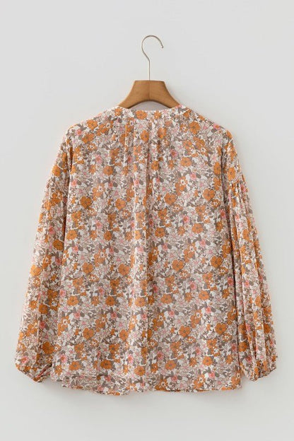 Floral Boho Long Puff Sleeve Buttoned Shirt - Bitsy Gypsy Boutique