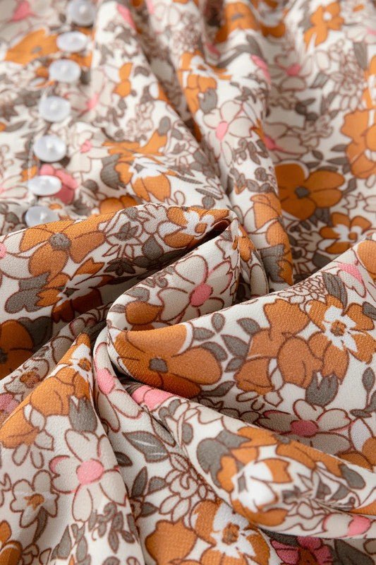 Floral Boho Long Puff Sleeve Buttoned Shirt - Bitsy Gypsy Boutique