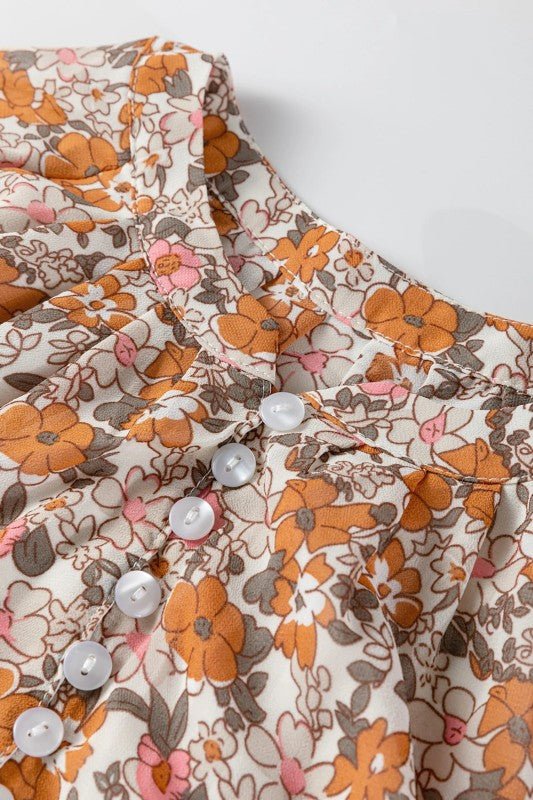 Floral Boho Long Puff Sleeve Buttoned Shirt - Bitsy Gypsy Boutique