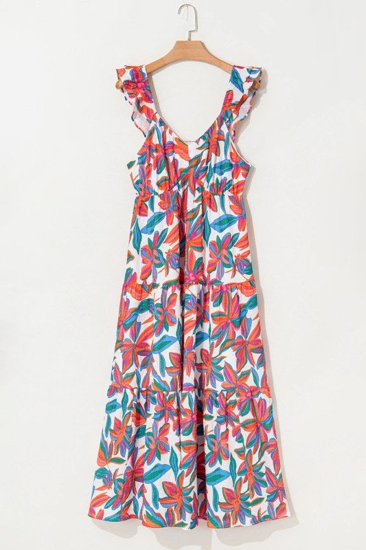 Floral Boho Ruffle Strap V - Neck Maxi Dress - Bitsy Gypsy Boutique