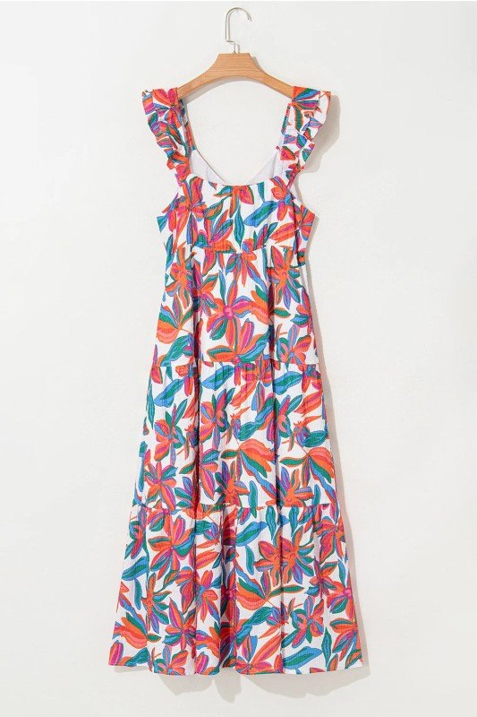 Floral Boho Ruffle Strap V - Neck Maxi Dress - Bitsy Gypsy Boutique